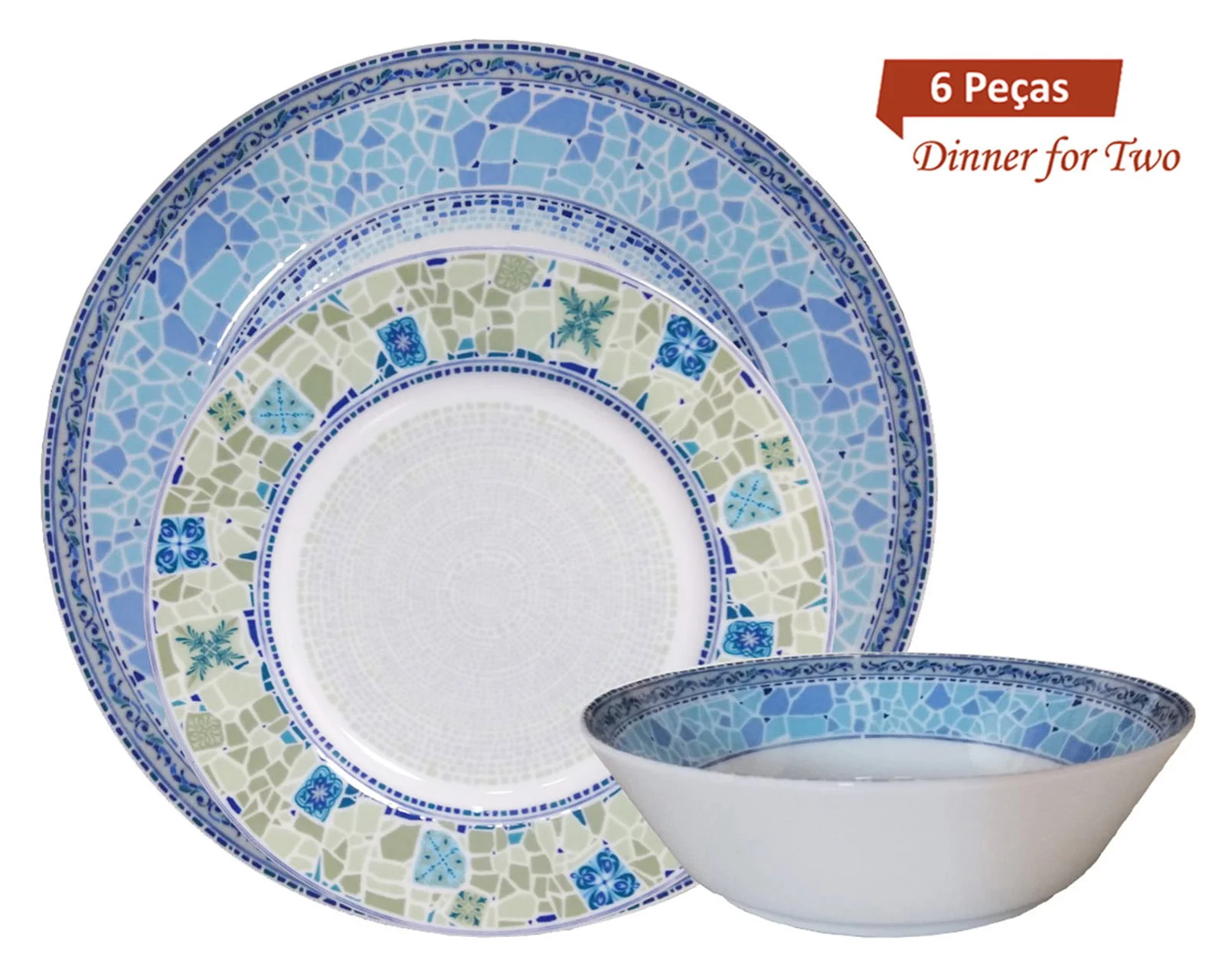 Jantar para 2 pessoas com 6 peças, porcelana Noritake - Aegean Dreams 1740