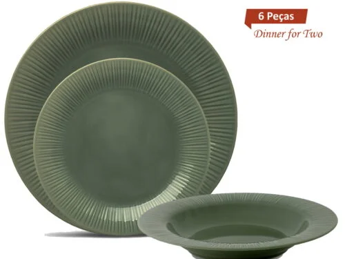 Jogo jantar para 2 pessoas com 6 peças verde