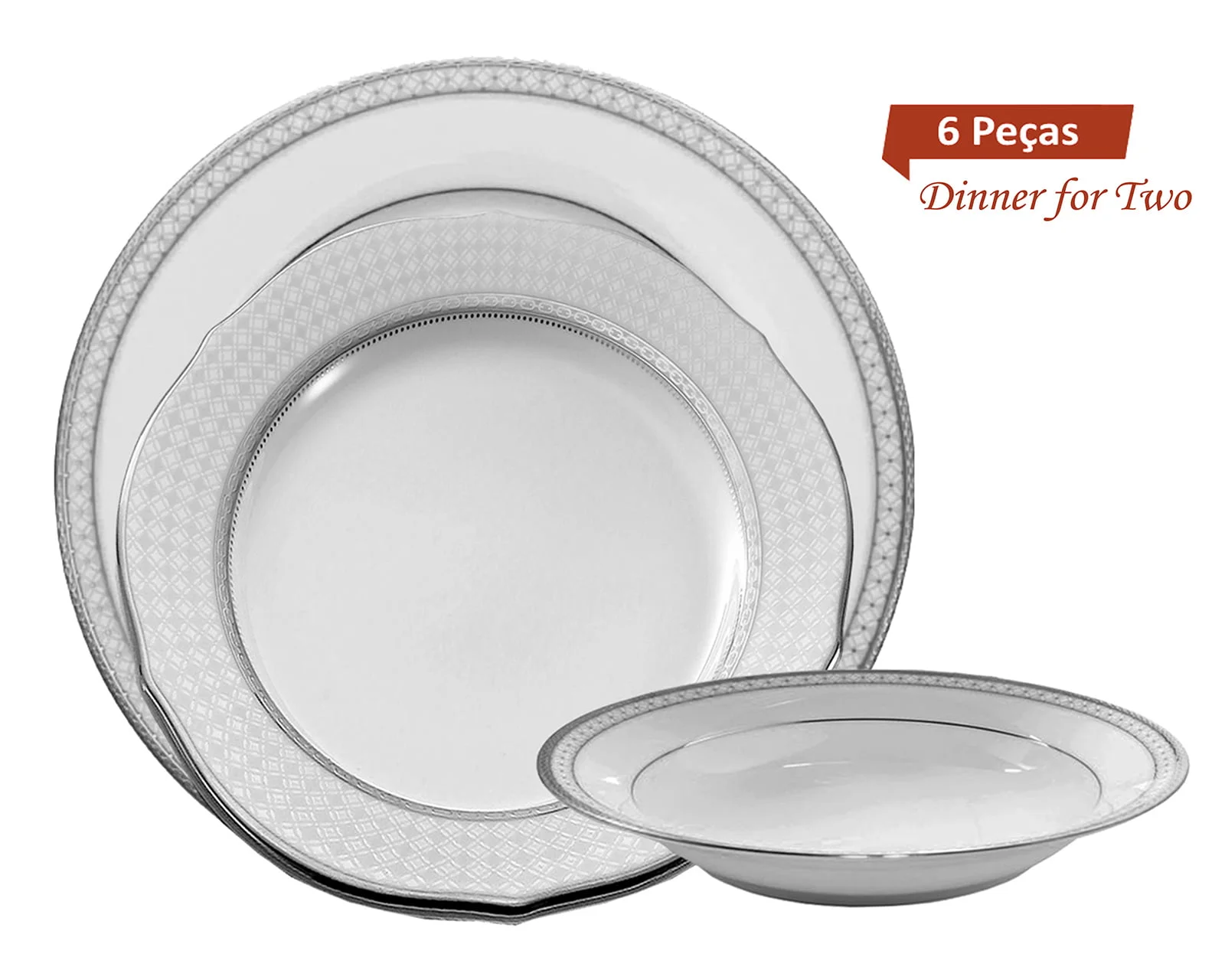 Jantar para 2 pessoas com 6 peças, porcelana Noritake - Rochester Platinum 1703