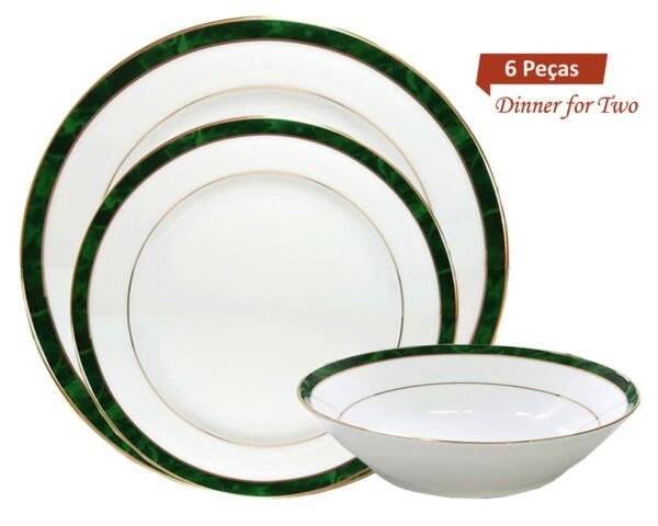 Jogos de jantar e pratos da marca Noritak na decoração Marble Green M005