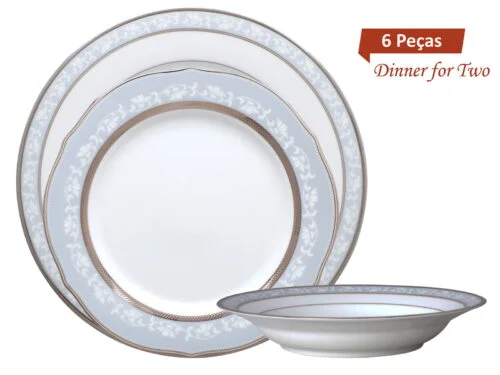 Jantar para 2 pessoas com 6 peças, porcelana Noritake - Brunswick Platinum  4364