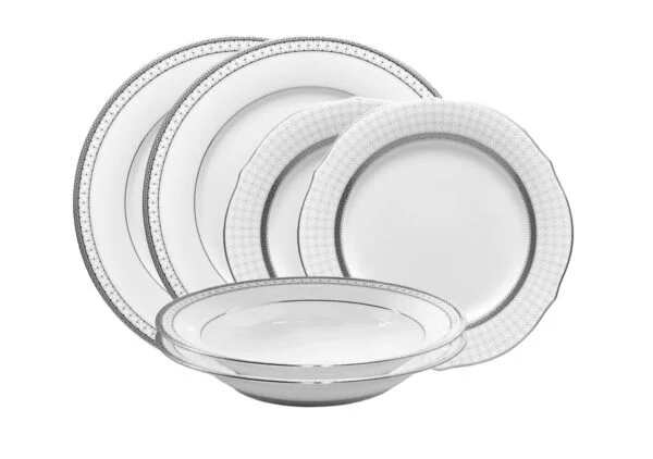 Jantar para 2 pessoas com 6 peças, porcelana Noritake - Rochester Platinum 1703