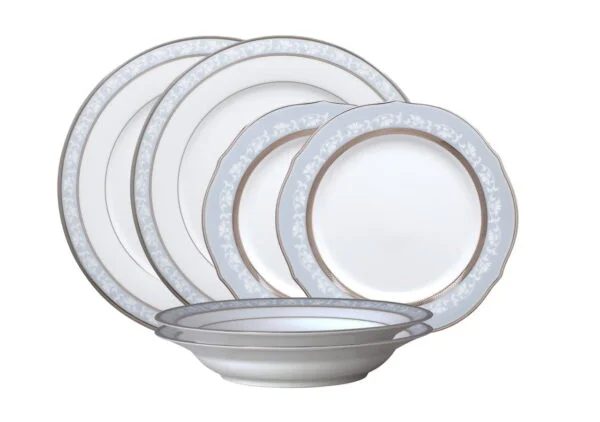 Jantar para 2 pessoas com 6 peças, porcelana Noritake - Brunswick Platinum  4364