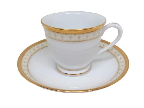 Xícaras de café com pires para 2 pessoas, porcelana Noritake - Rochester Gold 4388