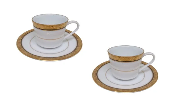 Xícaras de café com pires para 2 pessoas, porcelana Noritake - Regent Gold 4332