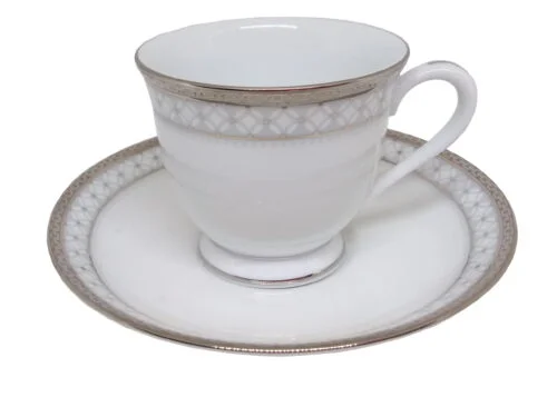 Xícaras de café com pires para 2 pessoas, porcelana Noritake - Rochester Platinum 1703