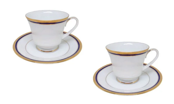 Xícaras de chá com pires para 2 pessoas, porcelana Noritake - Toorak Blue M186