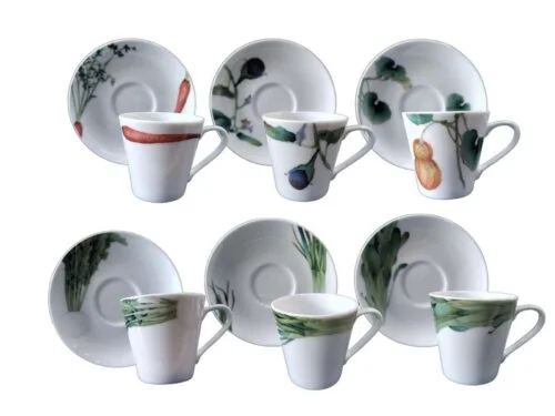 Jogo de 6 xícaras de café com 6 pires, porcelana Noritake - Kyoka Shunsai 1620