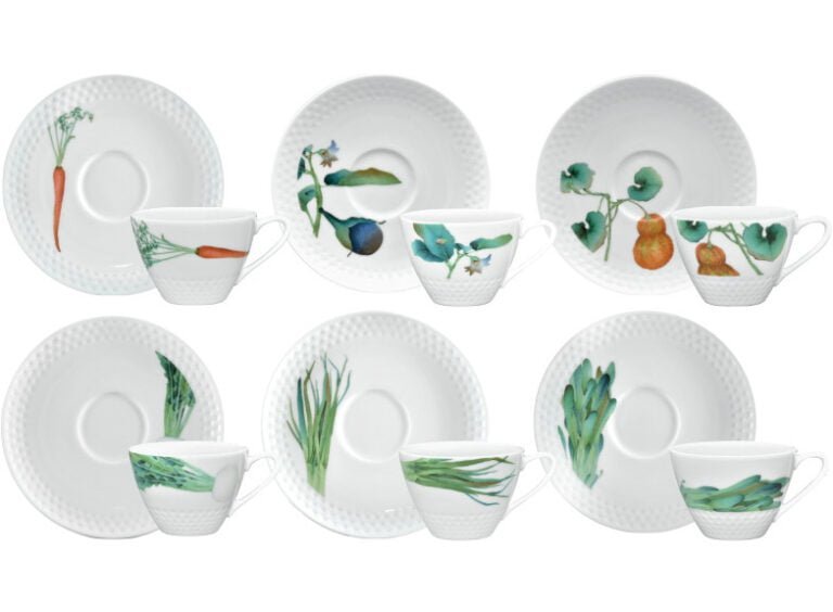 Jogo de 6 xícaras de chá com 6 pires, porcelana Noritake - Kyoka Shunsai 1620