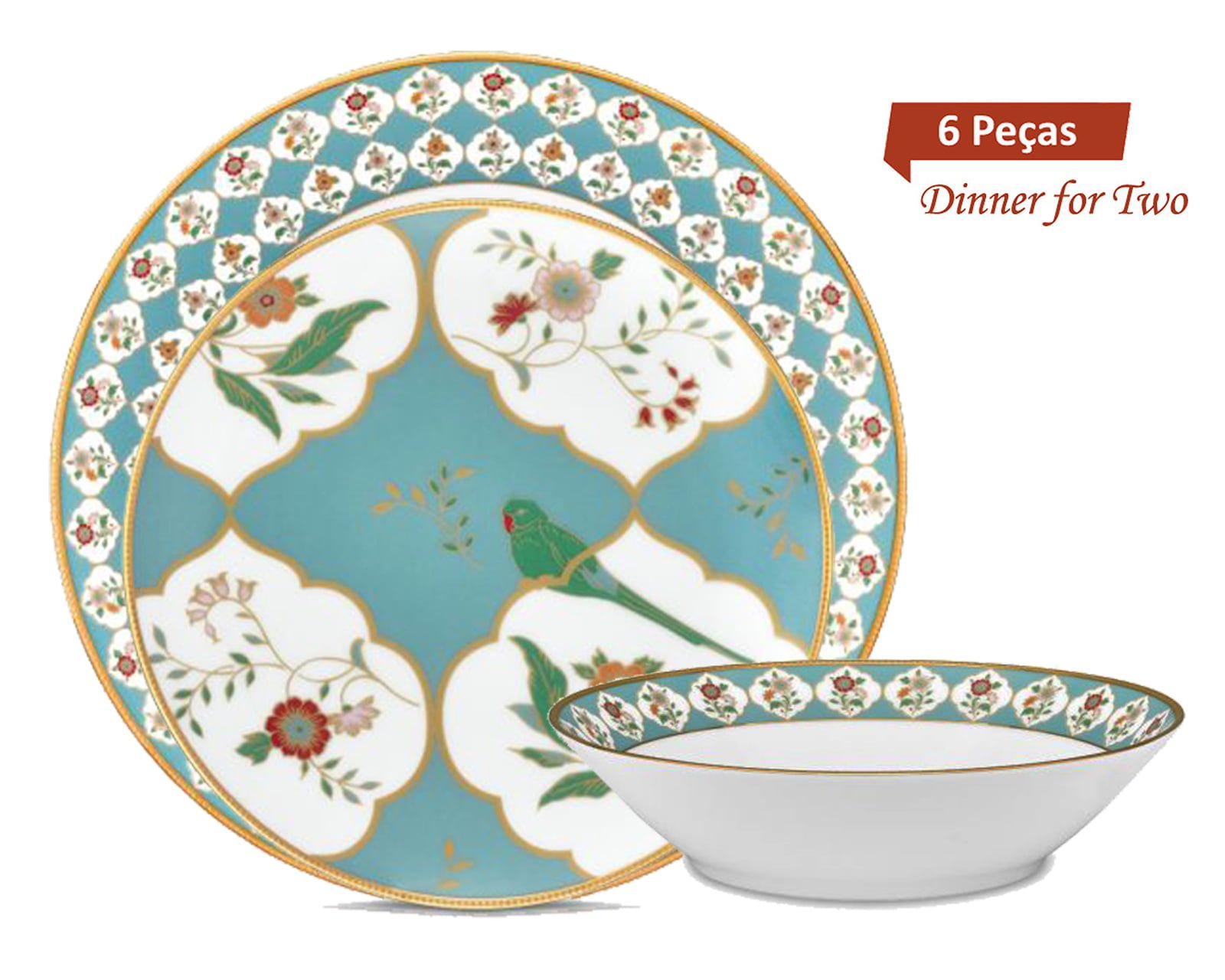 Jantar para 2 pessoas com 6 peças, porcelana Noritake - Brunswick Platinum  4364