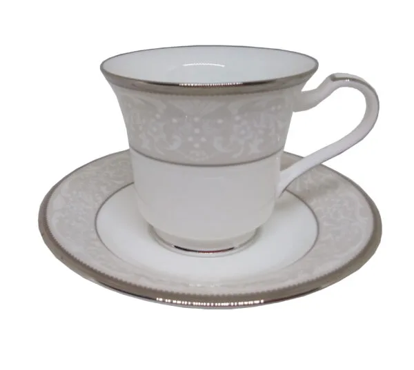 Jogo de 6 xícaras de chá com 6 pires, porcelana Noritake - Silver Palace 4773