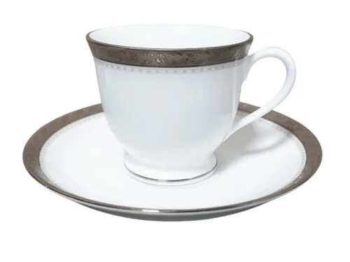 Xícaras de café com pires para 2 pessoas, porcelana Noritake - Charlotta Platinum 1771