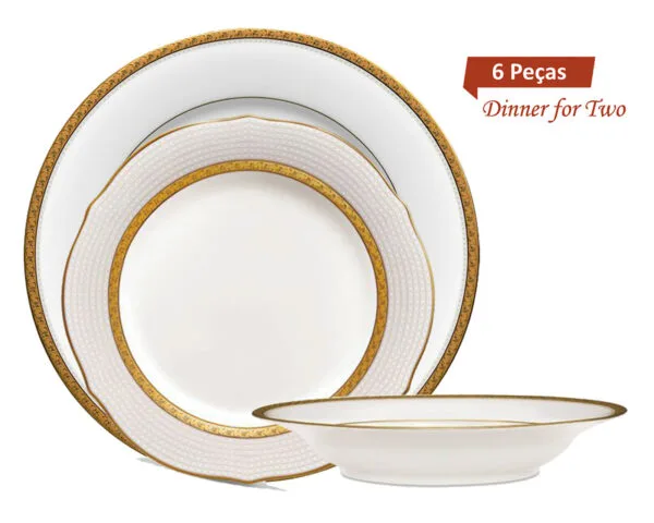 Jantar para 2 pessoas com 6 peças, porcelana Noritake - Charlotta Gold 1716