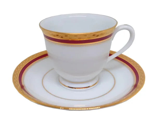 Jogo de 6 xícaras de café com 6 pires, porcelana Noritake – Cecile Gold 4359