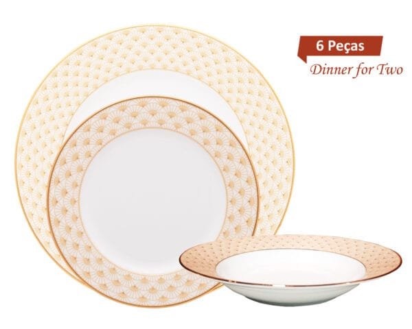 Jantar para 2 pessoas com 6 peças, porcelana Noritake - Trocadero Gold 1787