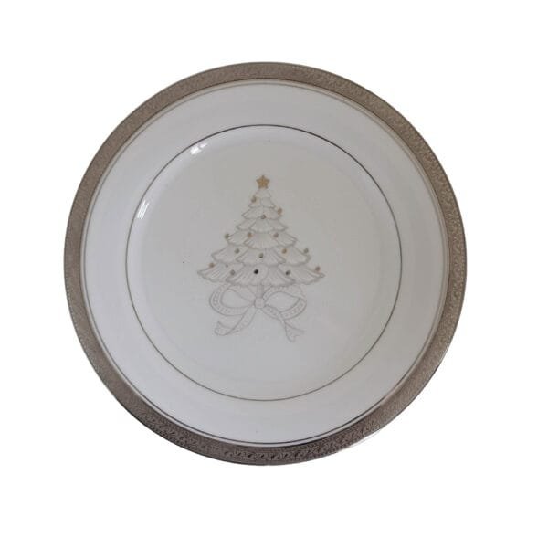 Jogo de 2 pratos de sobremesa em porcelana fina, com Estampa Exclusiva Natalina – Elegância e Charme.