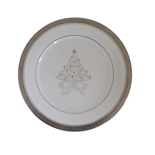 Jogo de 2 pratos de sobremesa em porcelana fina, com Estampa Exclusiva Natalina – Elegância e Charme.