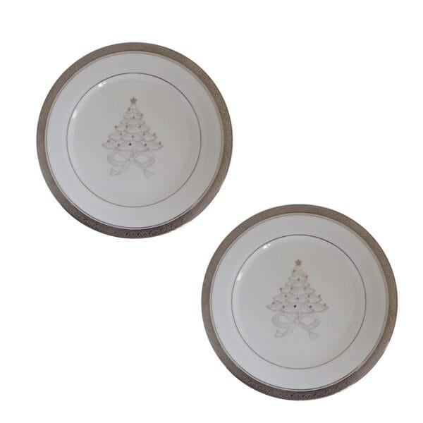 Jogo de 2 pratos de sobremesa em porcelana fina, com Estampa Exclusiva Natalina – Elegância e Charme.